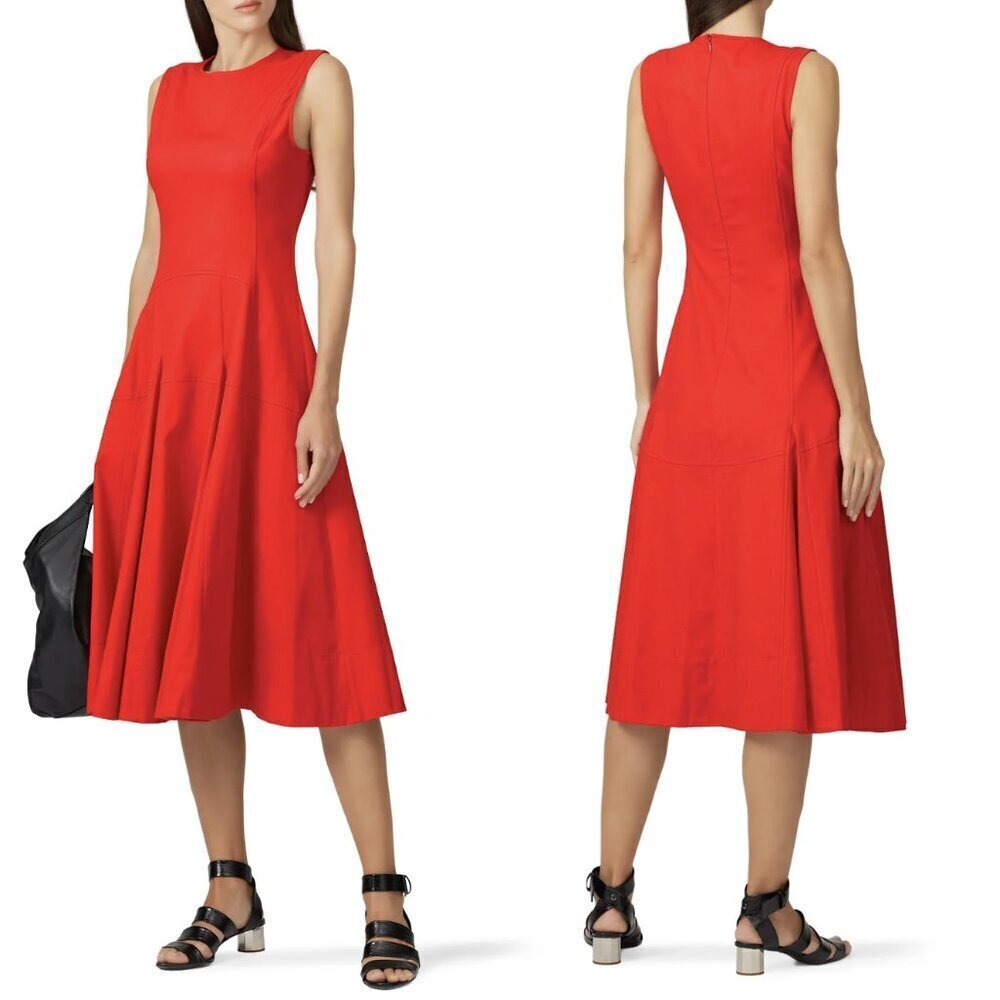 Derek Lam 10 Crosby Solid Sleeveless A-Line Cotton Dress in Red, size 46/L